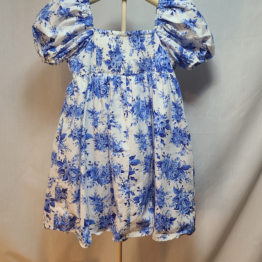 Rare Editions Girls size 8 Puff Sleeve Blue Floral - Picture 2 of 4